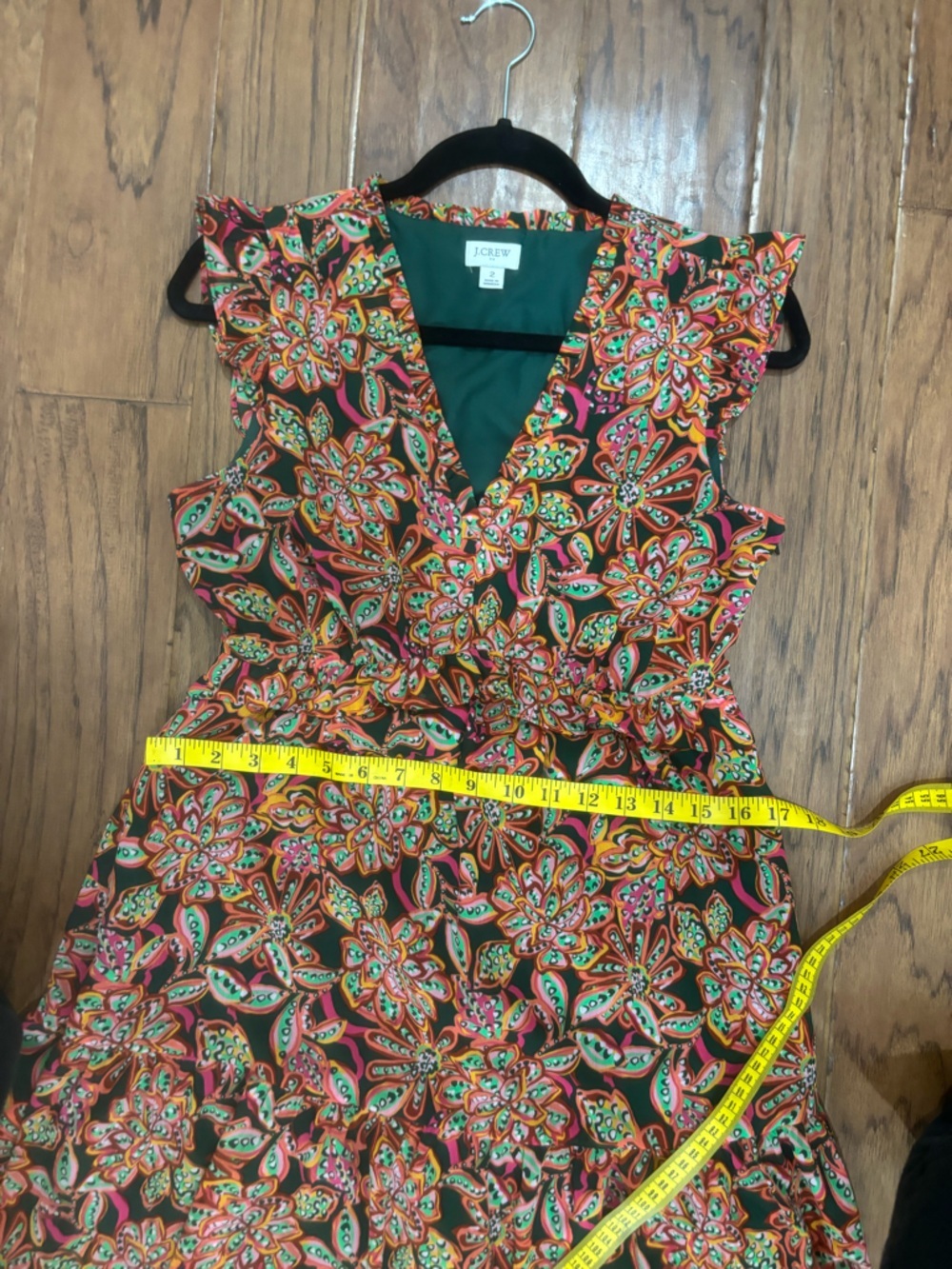 J. Crew Paisley Midi Dress ruffle tired summer boho size 2 Green red pink fun - Picture 11 of 14